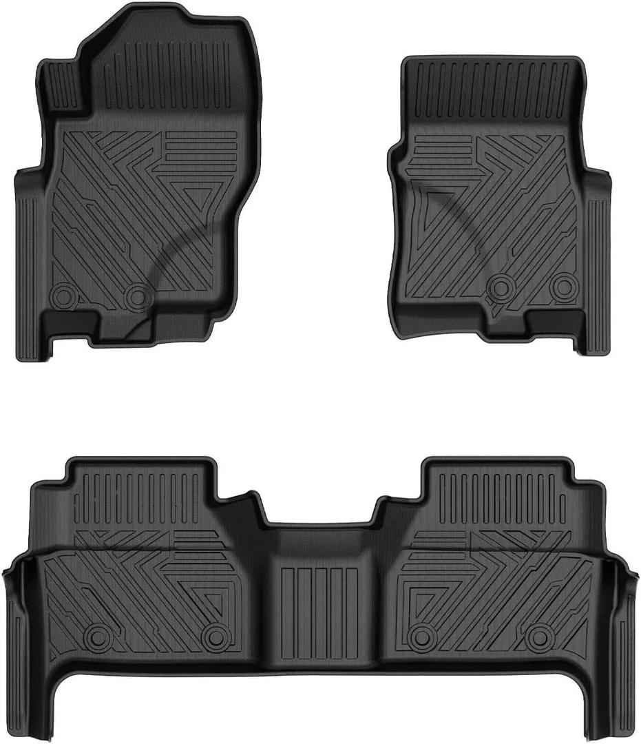 Mixsuper Liner Floor Mats for 2022-2025 2026 Nissan Frontier Crew Cab (Not Fit King Cab) with 2nd Row Under-Seat Storage, All Weather Floor Liners 1st and 2nd Row Set Black