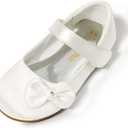 DREAM PAIRS Toddler Girls Dress Shoes Mary Jane Flats, Girls School Uniform Flats Bow Ballerina Shoes (White/Satin, 8)