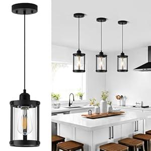 Osimir Black Pendant Lights Kitchen Island, 1-Light Modern Mini Hanging Light Fixtures with Clear Glass, Farmhouse Kitchen Pendant Lighting Over Island for Sink Dining Room, OS-3014-1PBK