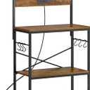 SUPERJARE Bakers Rack with Power Outlets, Microwave Stand, 31.5 X 16.5 Inch Larger Desktop, Kitchen Storage Rack with Adjustable Middle Shelf, 6 S-Shaped Hooks, Coffee Bar Stand, Rustic Brown