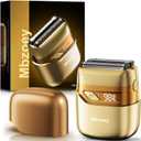 Electric Foil Shavers for Men, Mini Electric Razor, Compact Face Shaver, IPX7 Waterproof Wet Dry Cordless Razor, LED Display, USB-C, Travel-Friendly, Light Gold