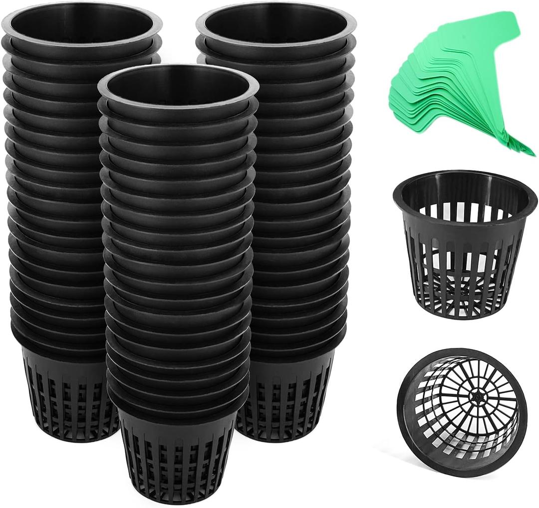 3 Inch Net Pots for Hydroponics 60 Packs with Plant Labels 60Pcs Heavy Duty Wide Mouth Net Cups Slotted Mesh Pot Garden Supplies (3 inch 60 Packs)
