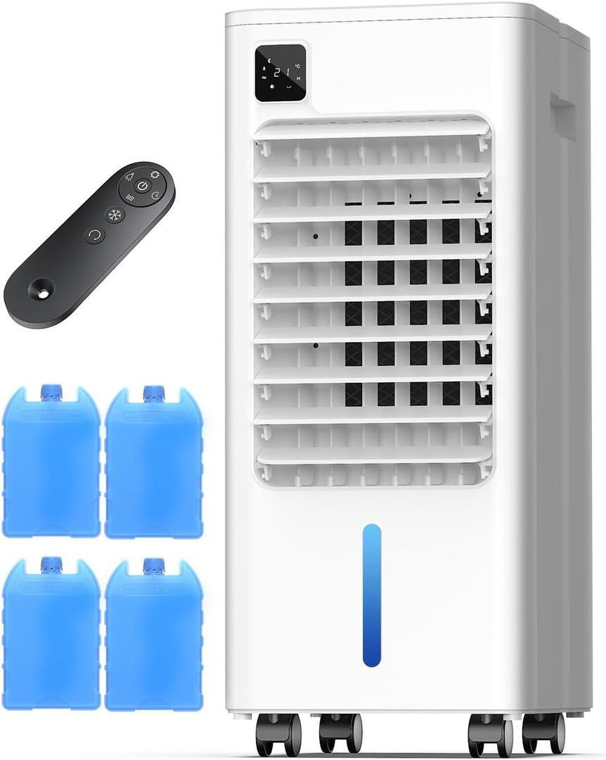 Smart Portable Air Conditioners, 3-IN-1 Evaporative Air Cooler, Quiet Operation, 1-12H Timer for Auto Shut-off, 5 Modes & 3 Fan Speeds, Removable Water Tank, 120Oscillating Fan Pearl White