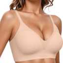 Vertvie Women Wireless Bras with Support Lift Full Coverage Push Up Plus Size Sport Bra Seamless Molded Cup Padded Tshirt Bra (36D, Nude)