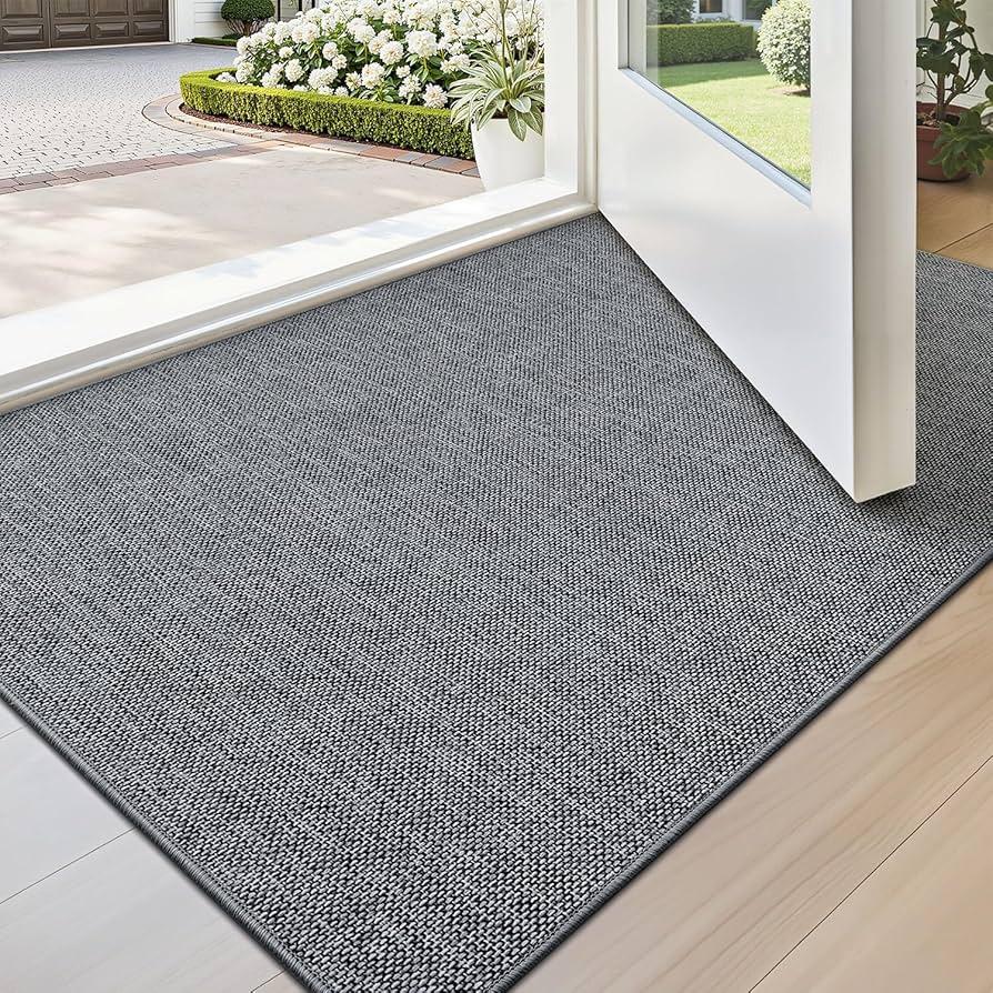 LUMI Ultra Thin Door Mat for Entryway, Low Profile Non Slip Rubber Backing Indoor Doormat, Easy Clean Welcome Entrance Mat for Inside House, Patio, Dark Grey 36"x59"