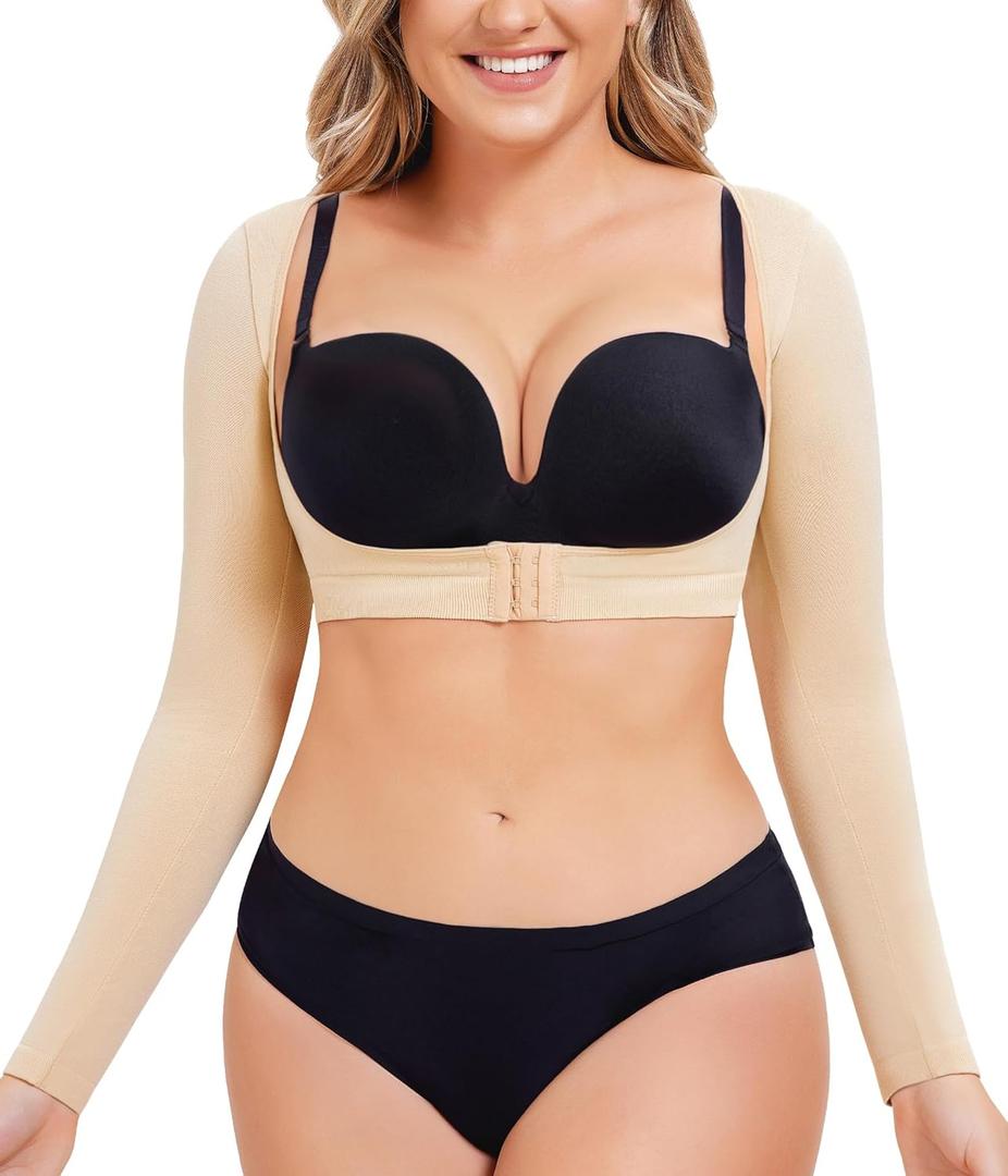 LODAY Upper Arm Shaper for Women Faja Post Surgery Slimming Compression Sleeves Shapewear Tops (Small/Medium, Beige)