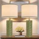 27" Tall Farmhouse Table Lamp Set of 2, Large Ceramic Bedside Lamps for Bedroom Living Room, 3-Color Temperature Dimmable Nightstand Lamps with Bulbs Included, Modern Home Decor (Light Green)