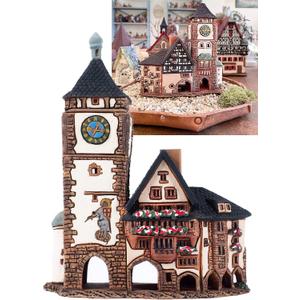 Ceramic Villages and Houses Collection - Collectible Miniature of Historic Schwabentor in Freiburg, Germany - Cone Incense Holder R347