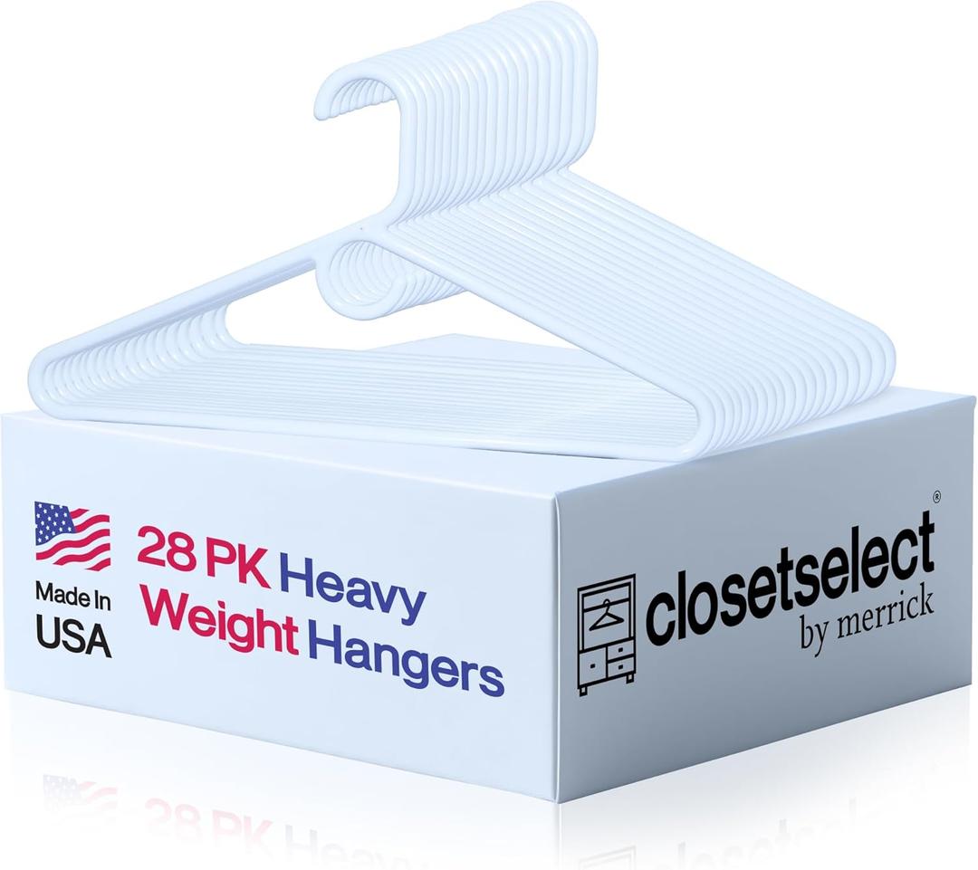 Ultra Heavy Duty Plastic Hangers, Made in USA, White Heavy Weight Hanger, 28 Pack