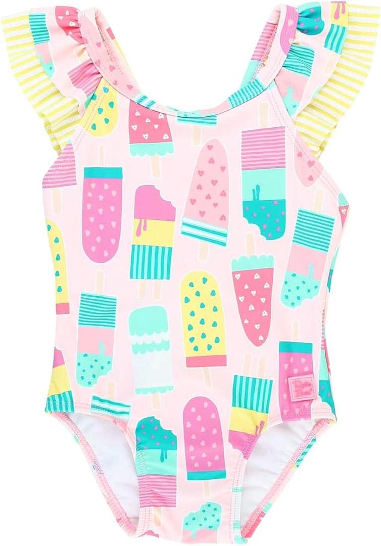 RuffleButts Baby/Toddler Girls Ruffle Strap One Piece Swimsuit w/UPF 50+ Sun Protection (2T, Ice Cream Social)