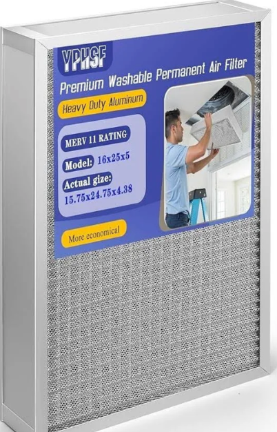 Upgraded 16x25x5 Reusable AC Furnace Filter Washable MERV11, Electrostatic - Permanent, Enjoy Fresher Air in Home and Office HVAC Furnace Systems, Actual Size: 15.75x24.75x4.38 Inch 1 Pack