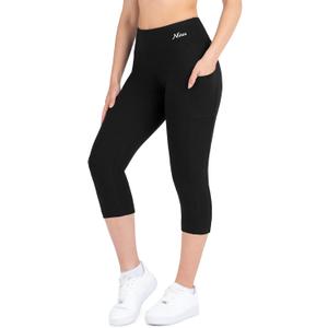 Nirlon Capri Leggings with Pockets - Capri Leggings with Pockets for Women Breathable High Waisted Capri Leggings for Women (X-Large, Black)