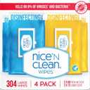 Nice 'N Clean Disinfecting Surface Wipes 304ct | Cleans & Disinfects Home & Kitchen Surfaces | Fresh & Lemon Scent (304 Count (Pack of 1))