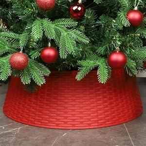 Blissun Christmas Tree Ring, Plastic Christmas Tree Collar, Christmas Tree Skirt for Artificial Christmas Trees Decoration (Extra Large, Red)