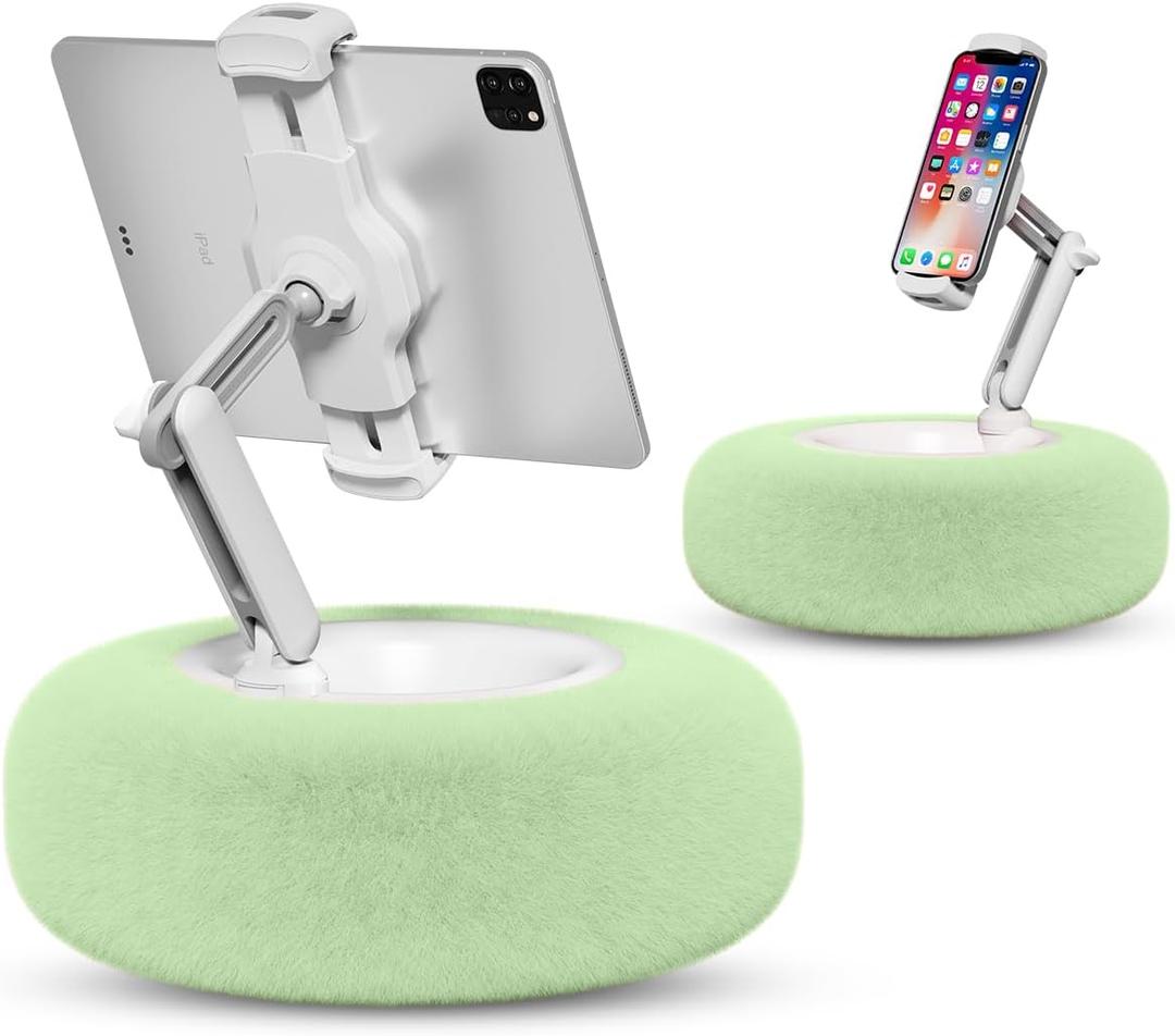 Viozon Tablet Stand Pillow, Compatible with 4.7"-13" Phone/Tablet, iPad, iPhone, Samsung, Google, Kindle, 360Adjustable Phone Holder for Bed with Soft Plush Fabric, and Detachable Bowl, Green