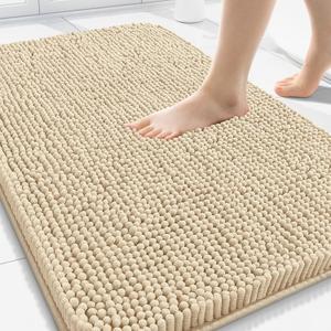 Arotive Bathroom Rugs 34x21, Extra Soft Absorbent Shaggy Chenille Bath Rugs, Machine Washable Rubber Backing Non-Slip Bath Mats for Bathroom Floor Tub and Shower, Home Decor Accessories, Beige