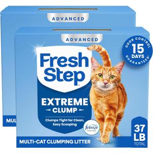 Fresh Step Advanced Extreme Clump Multi Cat Clumping Litter with Febreze Freshness, Mountain Spring Scent, Ammonia Block Technology, Low Dust, Low Tracking, 18.5 lb. Box, Pack of 2 | Forms Tight Clumps, Easy To Scoop, Scented, Ammonia Block Technology, Low Dust, Compatible with Most Auto Litter Boxes