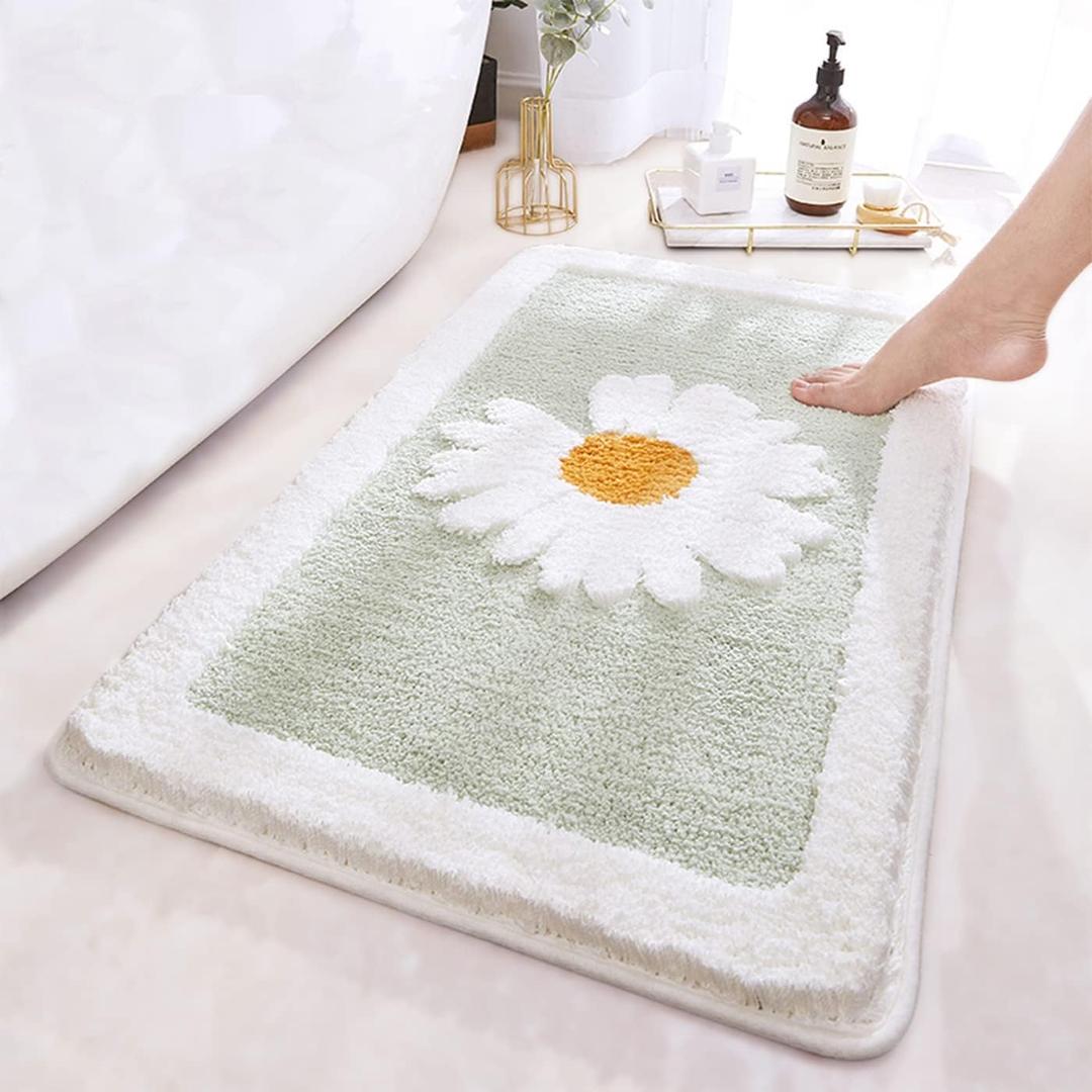 Green Bathroom Rug, Ultra Soft Microfiber Shaggy Bath Mats, 20''x 32'', Extra Absorbent Bath Rugs, Machine Washable, Non-Slip Bathroom Carpet for Tub and Shower (1'8" x 2'8" (Rectangular)