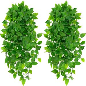 Artificial Hanging Plants, 2pcs Fake Pothos Vine Greenery for Wall Decor - Indoor Outdoor Home Living Room Hanging Decor, No Basket Included