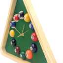Yuanhe Billiards Pool Ball Clock - 14Inch Triangle Pool Table Cool Wall Clock with Solid Wood Frame,Great for Billiards Room,Pool Room,Game Room,Bar