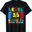 Level 13 Unlocked Gamer 13th Birthday Gift Video Game Boys T-Shirt Size S
