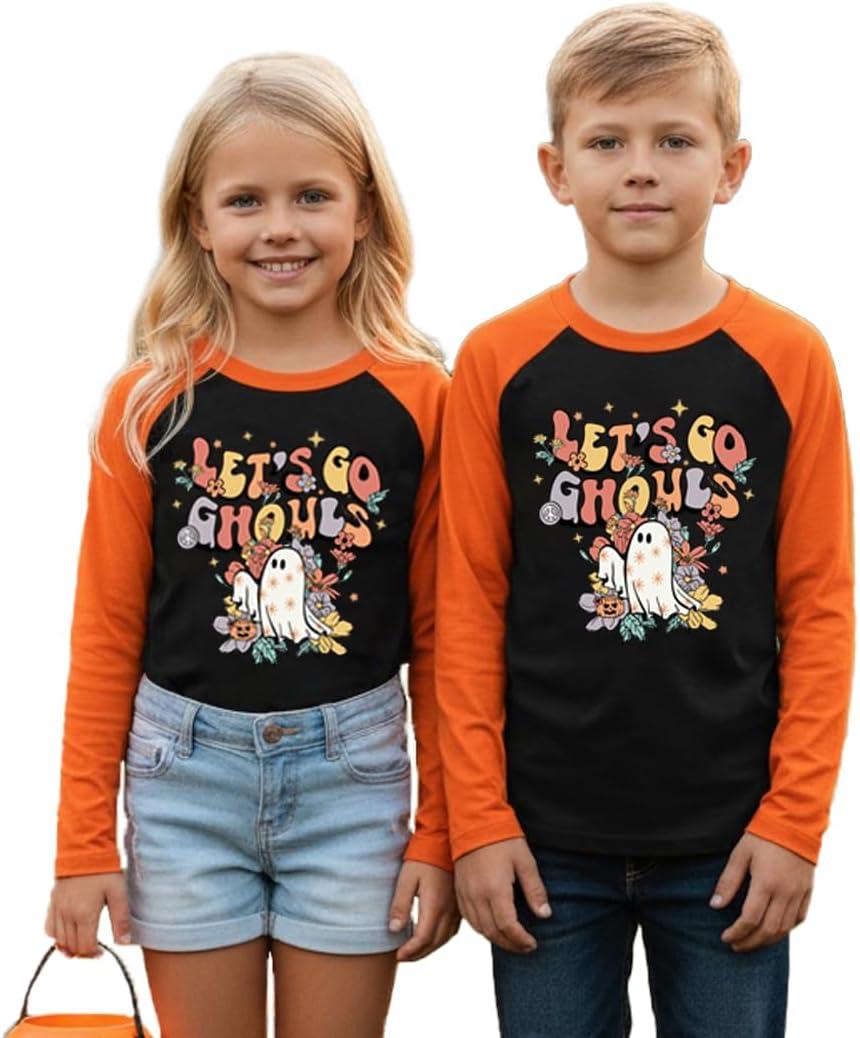 Toddler Halloween Shirts Boys Girls Spooky Pumpkin Skeleton Graphic Sweatshirt Halloween Kids Long Sleeve Tops 2-9 Years (Black4)