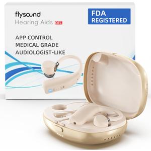 FLYSOUND Nature Pro OTC Hearing Aids with Bluetooth & Auracast for Seniors & Adults | 80% Improved Speech Recognition & Tinnitus Masking via App | Up to 60dB Gain & AI Noise Reduction | Fashion Nude
