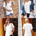 Ekouaer Maternity Shirts 3 Pack Womens Short Sleeve Pregnancy Tops V Neck Split Side Mama Clothes S-XXL