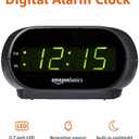 Amazon Basics Small Digital Oval Alarm Clock With LED Display, Nightlight & Battery Backup, Black, 4.5 x 3.5 x 2.4 Inches