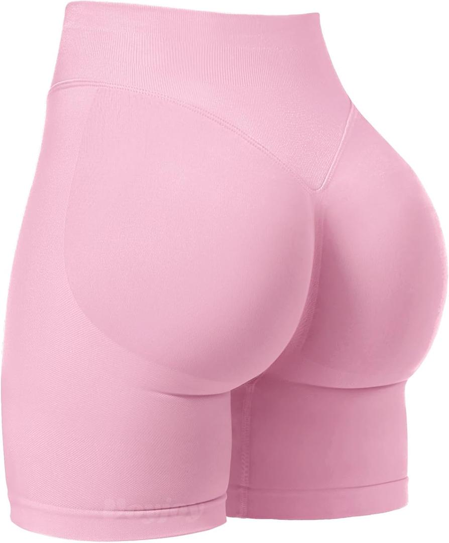 VOYJOY Women Workout Impact Shorts 2.5"/ 3.6"/ 4.5"/ 6" Scrunch Butt Lifting Gym Seamless Booty Biker Shorts (Pink, XL)