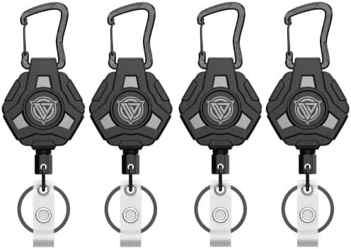 4 Pack Retractable Keychain Heavy Duty, Badge Reels Retractable, Tactical ID Badge Holder with Upgraded Zinc Alloy Carabiner, 31.5'' Coated Steel Cord, Bearing 8.0 oz