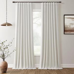 100% Room Darkening Curtains for Living Room Black Out Curtains Cream White 90 Inches Long Elegant Modern Home Decor Noise Cancelling Neutral Linen Look Pleated Window Drapes Natural Color 52x90