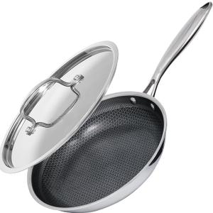 Frying Pan Non Stick 12 Inch with Stainless Steel Lid, Hybrid Non Stick Stainless Steel Skillet Frying Pan, Dishwasher and Oven-Safe Chef Pan, Induction Compatible Cooking Pan, PFOA Free Cookware
