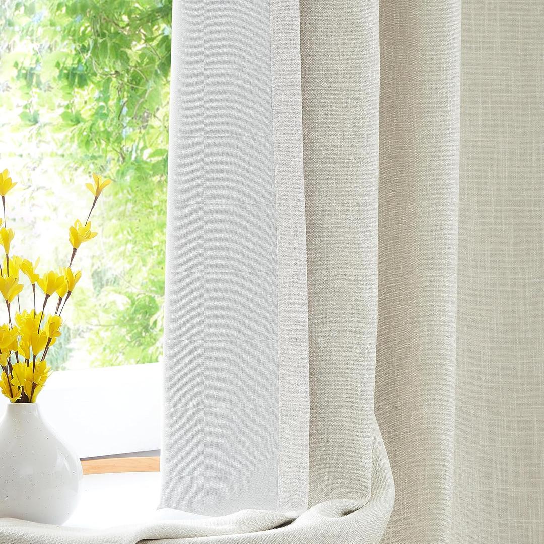 Beige Solid Full Blackout Curtain Heavy Linen Texture Window Treatment for Bedroom Energy Efficient Drapes Triple Weave 8 Grommets Top for Living Room with Liner, Beige, 50" x 63", 2 Panels