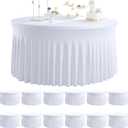 12 pk Round Spandex Tablecloths for 60inch Table, Stretchy Wrinkle Free 120inch Fitted 5FT Round Table Cloths Cover with Skirt for Wedding Party Birthday Banquet Engagement