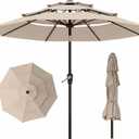 10ft 3 Tier Patio Umbrella, Outdoor Market Table Umbrella with UPF 50+ Vented Canopy, 8 Sturdy Ribs, Easy Push Button Tilt and Crank, Windproof for Deck, Pool, Backyard and Garden