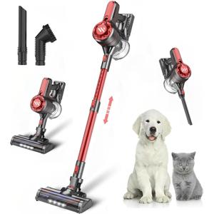Cordless Vacuum Cleaners for Home with Powerful Suction,Stick Vacuum Cordless Rechargeable,Up to 35 Mins Runtime,Lightweight Hardwood Floor Vacuum for Pet Hair,Carpet(Dark Red)