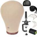 21''-24''Inch Wig Head Cork Canvas Block Head Mannequin Head With Stand for Making Wigs (24 inch, Brown)
