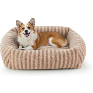MIXJOY Dog Bed Medium Size Dog, Washable Medium Dogs Bed with Removable Cover, Soft Rectangle Doggy Ded Fluffy Plush Faux Fur Pet Bed with Anti-Slip Bottom, 30"x24"x8", Beige