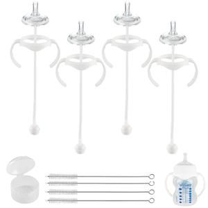 Sippy Straw Cup Conversion Kit for Dr Browns Wide-Neck Baby Bottles, Spill-Proof Transition Kit with Silicone Sippy Nipple, Weighted Straw, Handle, 4 Pack, 8m+