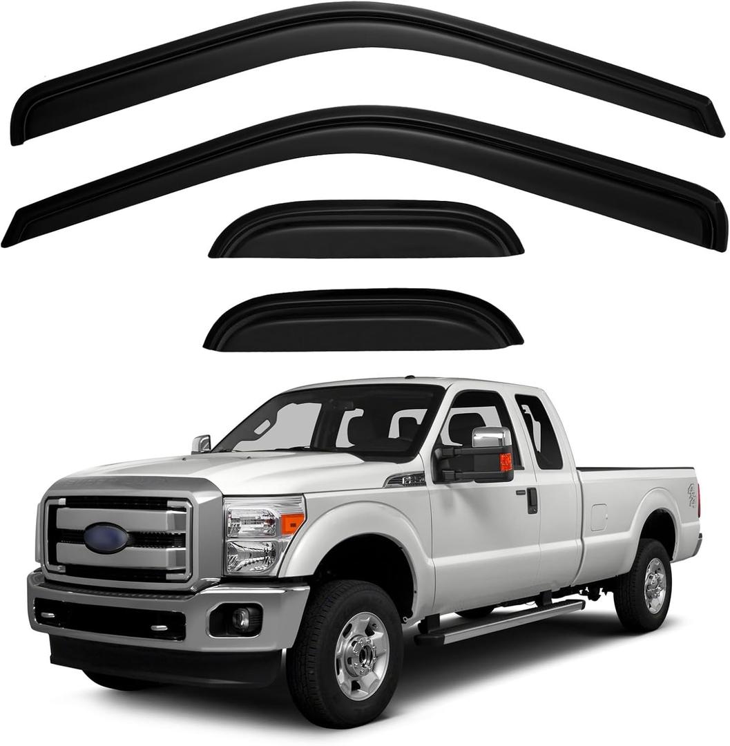 Window Rain Guards Visors for 1999-2016 Ford F250 F350 F450 Super Duty Extended Cab, Window Vent Wind Shades Deflectors for 99-16 F-250 F-350 F-450 SuperCab
