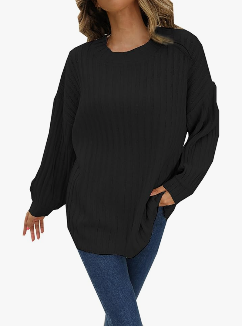 Women's Crewneck Long Sleeve Sweaters Oversized Ribbed Knit Pullover Sweater, Extra Large 