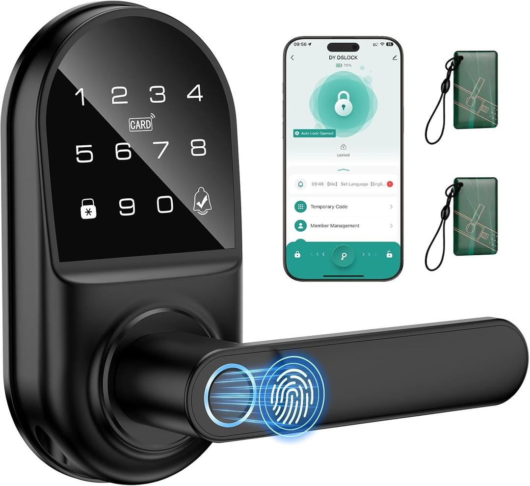 Smart keypad Door Lock with HandleFingerprint Keyless Entry Digital Lock with Built-in doorbell for Front Door,Bedroom,biometric Door knob, APP Control