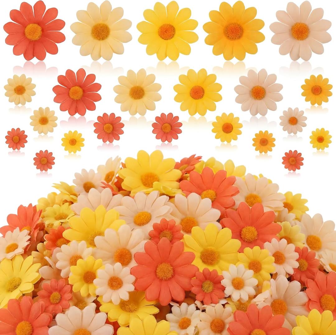 240 Pcs Artificial Fabric Daisy Flower Head for Crafts, 3 Size Faux Flower Easter Decoration Fall Outdoors Decor, Fake Daisy Heads Decor for Garland Wedding Vase DIY Wreath(Autumn Colors)