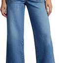 Cicy Bell Womens Cropped Wide Leg Jeans Stretchy High Waisted Trendy Baggy Denim Ankle Pants with Pockets (Blue) Size 8
