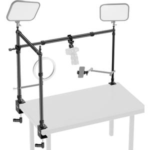 NEEWER Overhead Camera Mount Rig with Dual Ball Head Super Clamp/Phone Holder/C Clamp for Desktop Top Down Shots, Metal Multi Device Mount Platform for Photography Live Streaming Video Making, NK003
