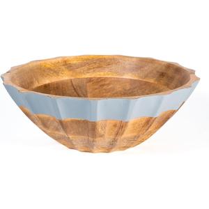 Folkulture Natural Wave Salad Bowl | 11 Large Mango Wood Serving Bowl with Dual Ribbed Design | Wooden Bowl for Salad, Fruit & Pasta | Kitchen Island & Dining Table Dcor