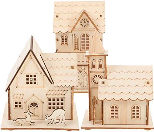 Toyvian 2 Pcs Christmas Village Houses: Led Light Wooden House with Battery, Unfinished Rustic Holiday Village Decor - Perfect for Christmas Table Centerpieces, Xmas Party Decorations,DIY Crafts