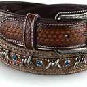 ARIAT Men's Embossed Leather Belt with Barbed Wire Accents and Blue Crystals (38, Brown)