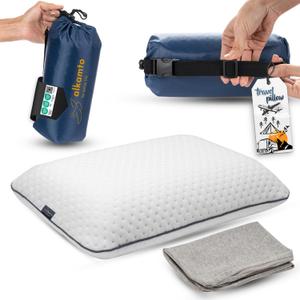 Memory Foam Pillow for Travel and Camping with Extra Cotton Cover  Easy to Carry Portable Bag (White)